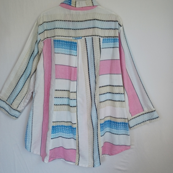 Parsley & Sage Blouse Contrast Stripe Print Linen Blend Blouse Womens 1X - Picture 3 of 12